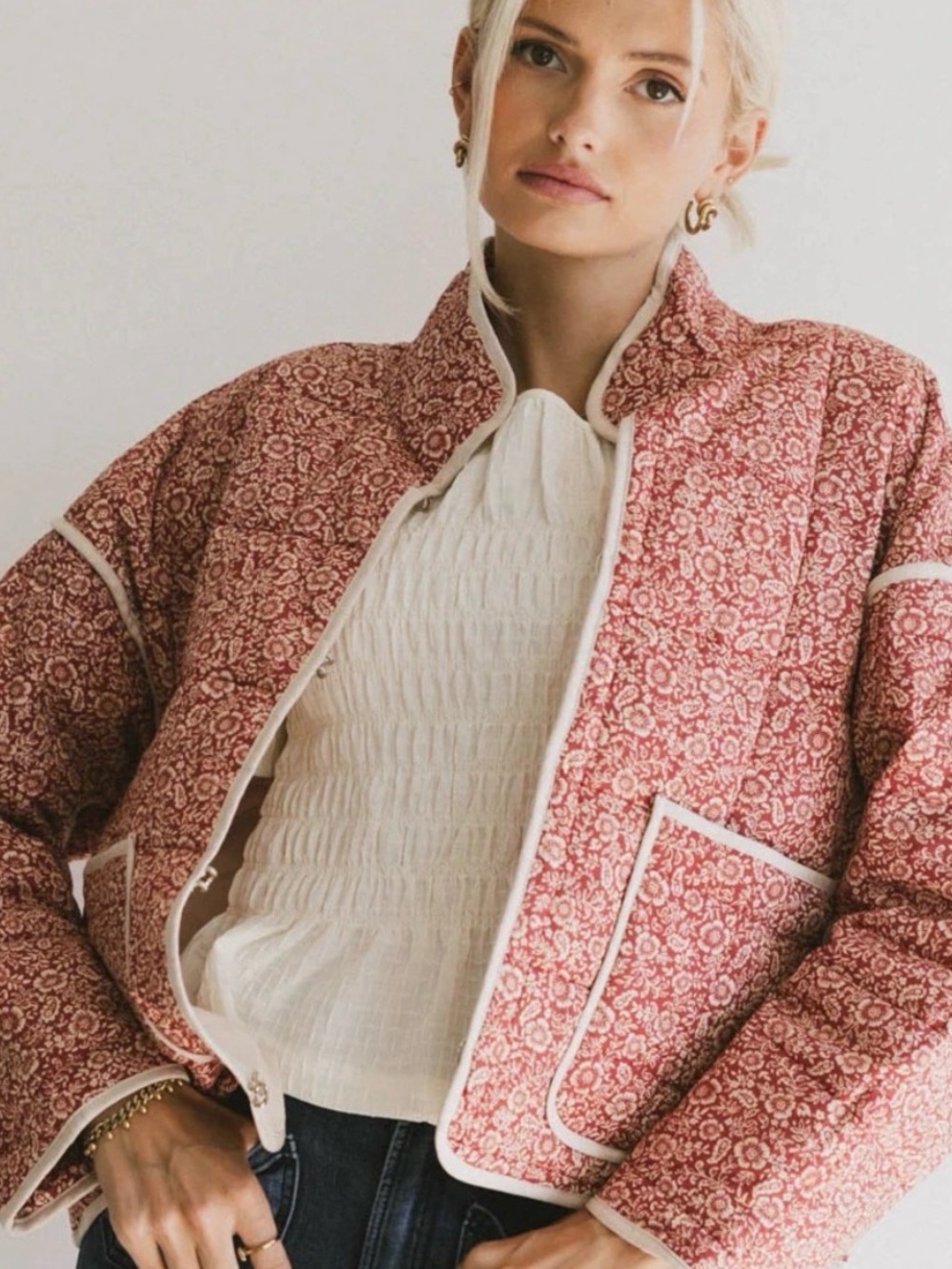 Anthropologie bohme Kadee Quilted Jacket in Burgundy